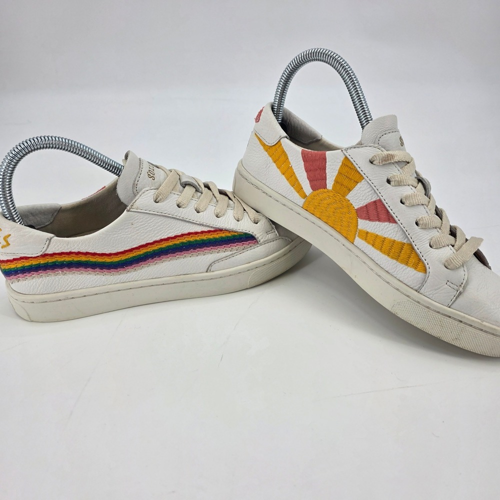 SOLUDOS THE IBIZA CLASSIC SNEAKER WOMENS SIZE 7 RAINBOW SUN GOOD VIBES LEATHER